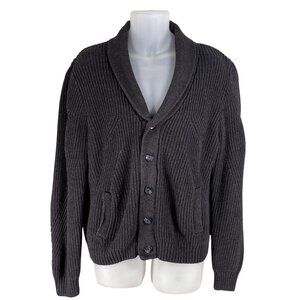 Vintage Shawl Collar Cardigan Mens L Cable Knit Gray Pockets Fisherman Sweater